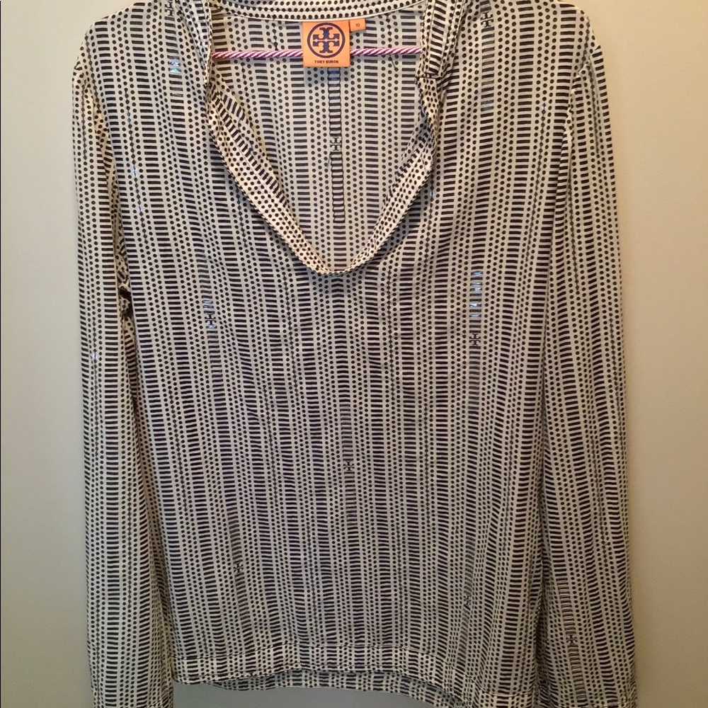 TORY BURCH BLACK & WHITE SEQUIN BLOUSE- SIZE 10